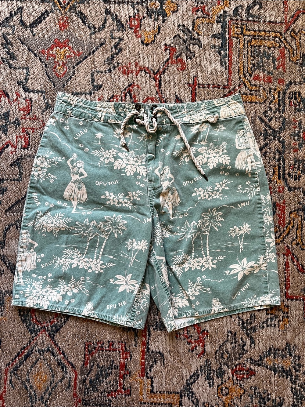 Ralph Lauren Teal Green Hawaiian Print Shorts Size 32 100% Cotton
